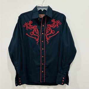 Winster Trade Mark Men’s Shirt  Black Embroidery Denim Western  Snap M